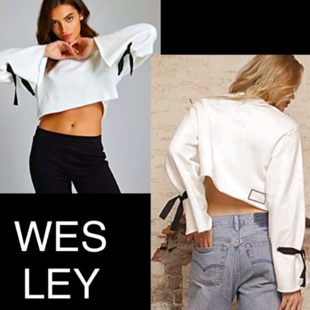 NWOT Wesley Orchard Crop Sweatshirt Ribbon Sleeve SZ XS